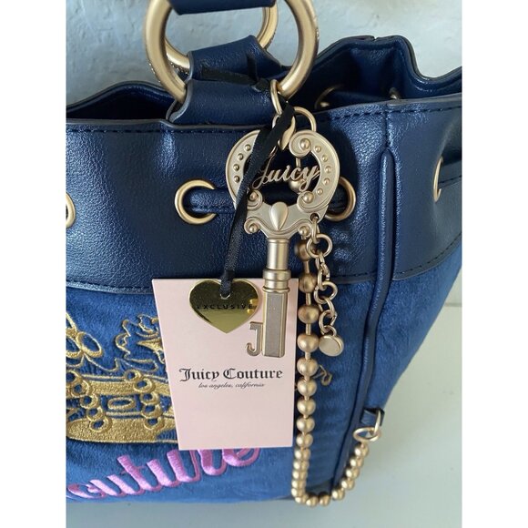 Juicy Couture The Key to Juicy Large Tote Handbag Regal Blue With Charm NEW - Picture 4 of 16